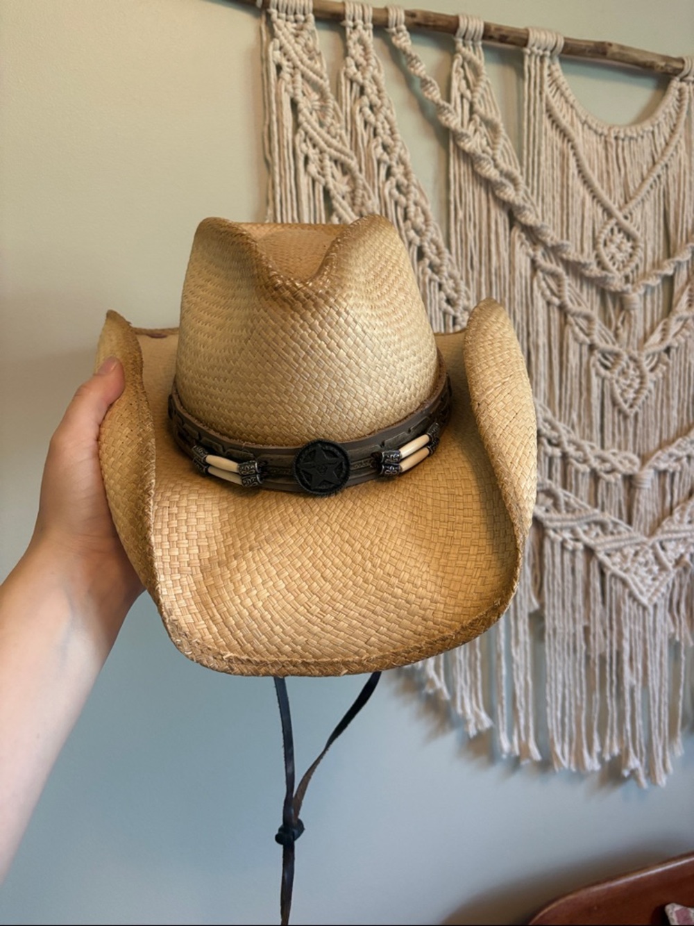 Straw Cowboy Hat with Star Concho - Tan